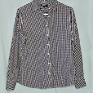Lands' End Women's Black and White Gingham Shirt